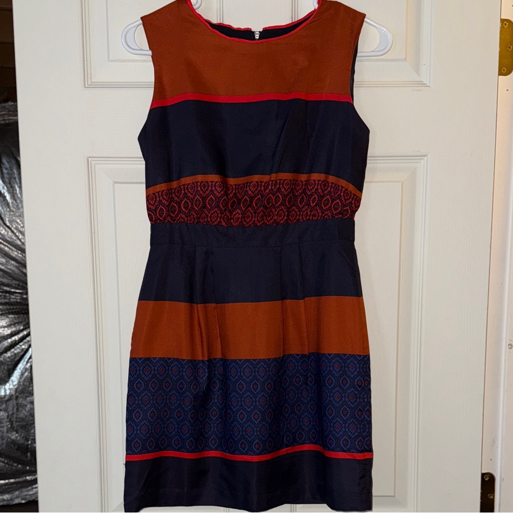 Elegant Navy and Brown Sleeveless Ann Taylor Loft Dress